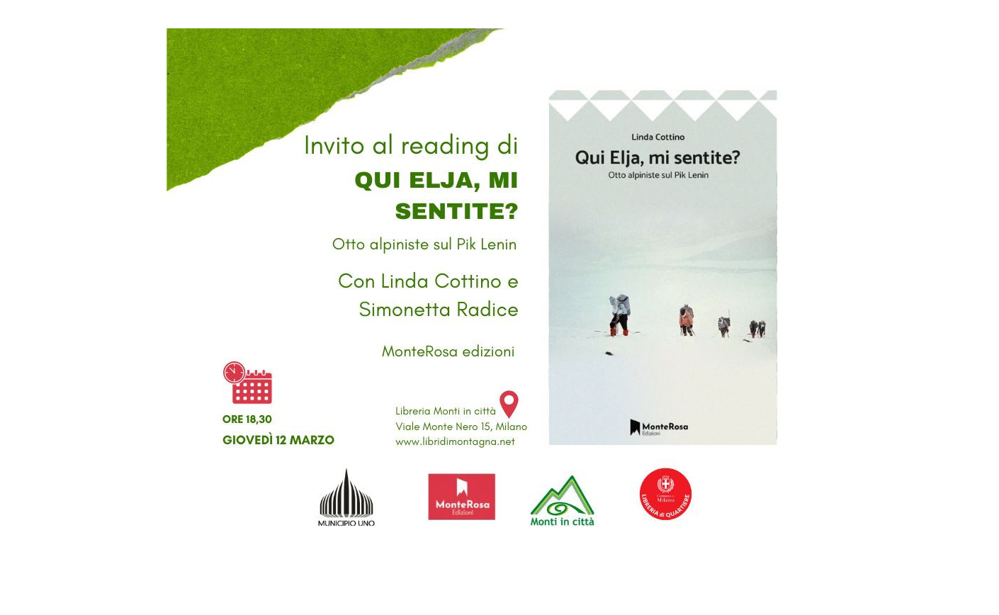 Invito al reading di Qui Elja mi sentite?  Otto alpiniste sul Pik Lenin